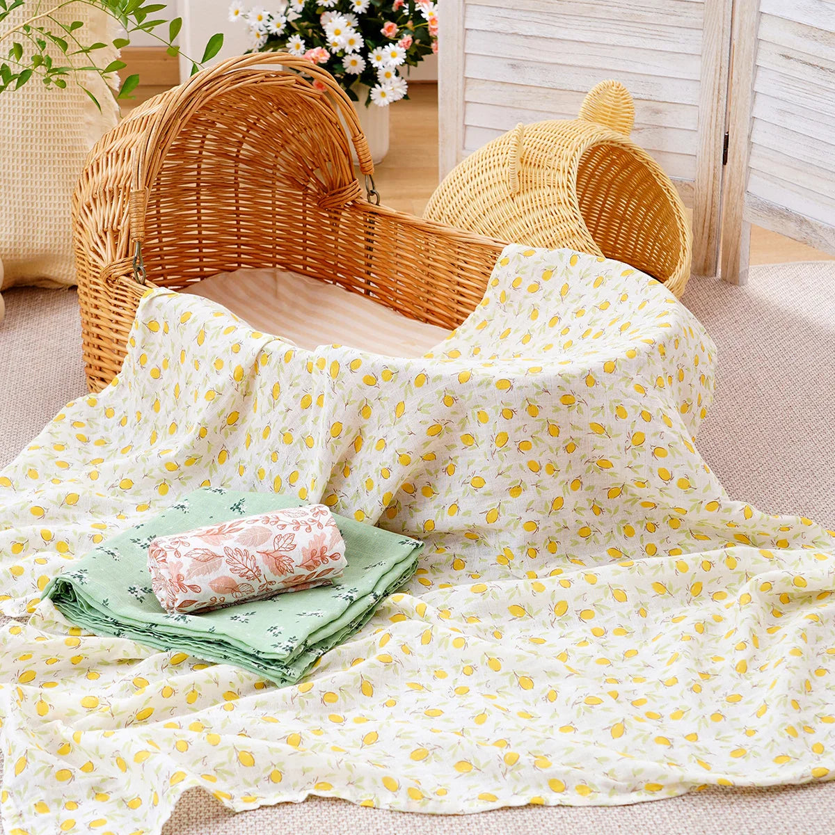 סט 3 שמיכות כותנה קלאסיות