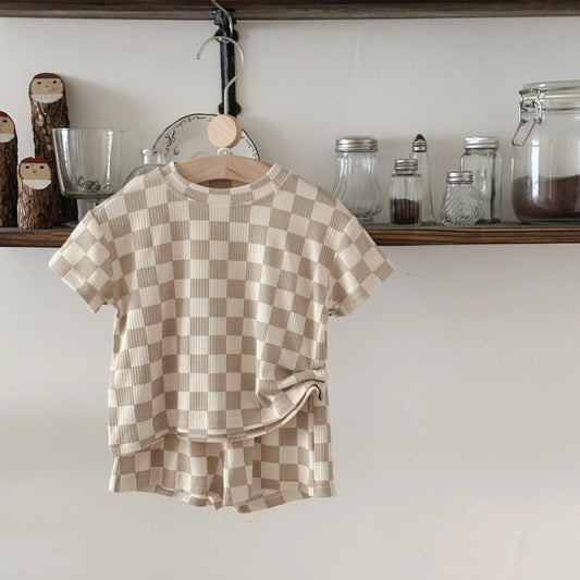 סט קז’ואל משובץ לתינוקות – לוק מינימליסטי ונקי