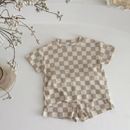 סט קז’ואל משובץ לתינוקות – לוק מינימליסטי ונקי