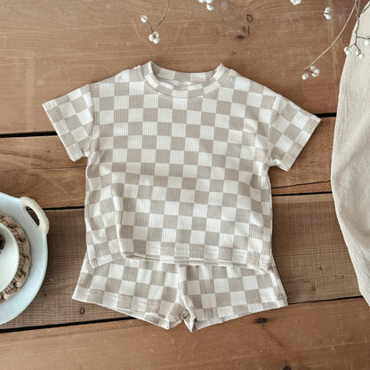 סט קז’ואל משובץ לתינוקות – לוק מינימליסטי ונקי