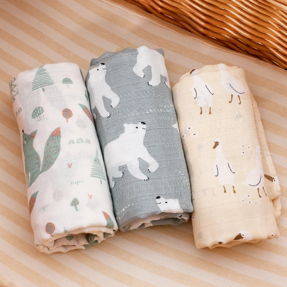 סט 3 שמיכות כותנה קלאסיות